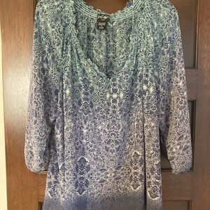 Lord & Taylor Blue Ruffled 3/4 Sleeve Blouse